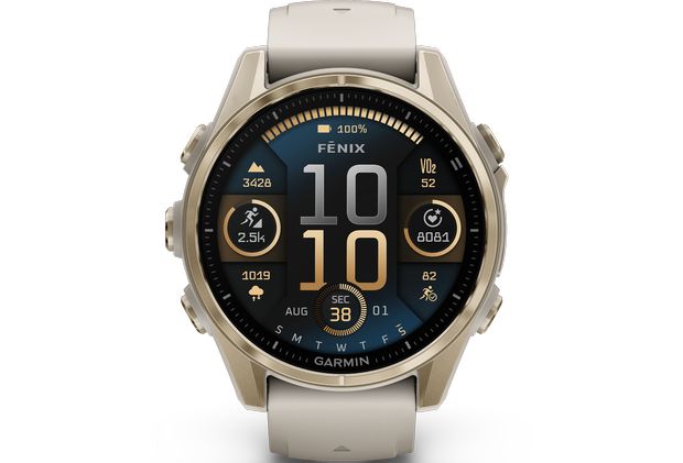 Smartwatch Garmin Fenix 8 43mm - Sapphire, Soft Gold with Fog Gray/Dark Sandstone Silicone Band